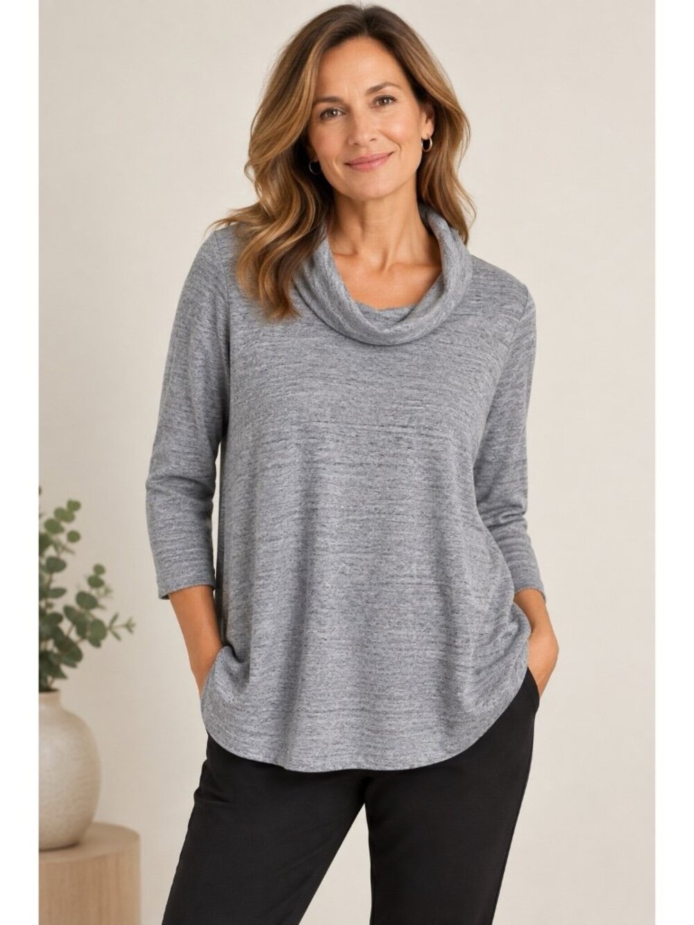 J Jill French Terry Cowl Neck Tunic Pullover Sweatshirt Gray Womens 2X Pockets
